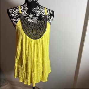 By & By Embroidered Yellow Black And Gold Xl Tank Top Made In Mexico Y2K Artist